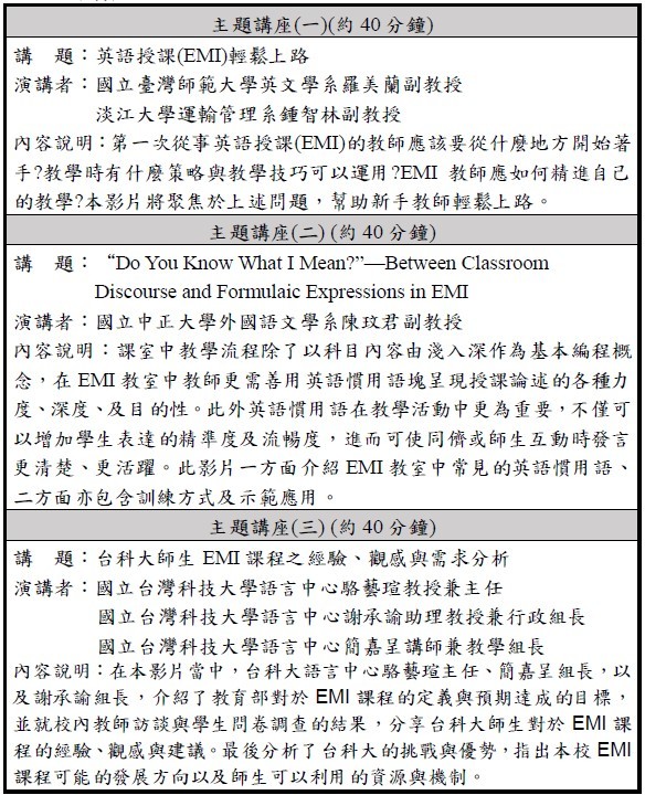 EMI活動議程